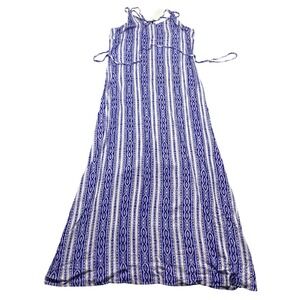LUSH Blue White Stripe Maxi Dress Tie Waist Strappy Boho Festival Size M